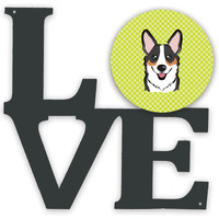 "Caroline's Treasures Checkerboard Lime Green Corgi Metal Artwork Love wall-decor, Multicolor"