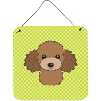"Caroline's Treasures Lime Green Chocolate Brown Poodle Aluminium Metal Wall or Door Hanging Prints, 6 x 6"""