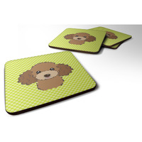 "Caroline's Treasures BB1318FC Checkerboard Lime Green Chocolate Brown Poodle Foam Coaster (Set of 4), 3.5"" H x 3.5"" W, Multicolor"
