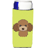 Checkerboard Lime Green Chocolate Poodle Ultra Beverage Insulators for slim cans