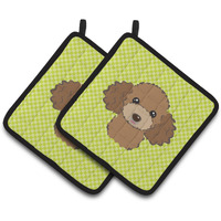 "Caroline's Treasures Checkerboard Lime green Chocolate Brown Poodle Pair of Pot Holders BB1318PTHD, 7.5HX7.5W, Multicolor"