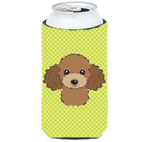 Checkerboard Lime Green Chocolate Brown Poodle Tall Boy Beverage Insulator Hugger BB1318TBC