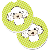 "Caroline's Treasures Checkerboard Lime green White Poodle Set of 2 Cup Holder Car Coasters BB1319CARC, 2.56, Multicolor"