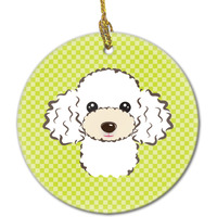 Checkerboard Lime Green White Poodle Ceramic Ornament BB1319CO1