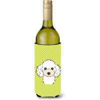 Checkerboard Lime Green White Poodle Wine Bottle Beverage Insulator Hugger BB1319LITERK