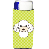Checkerboard Lime Green White Poodle Ultra Beverage Insulators for slim cans
