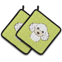 "Caroline's Treasures Checkerboard Lime green White Poodle Pair of Pot Holders BB1319PTHD, 7.5HX7.5W, Multicolor"