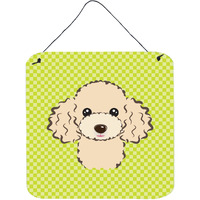 "Caroline's Treasures Checkerboard Lime Green Buff Poodle Wall or Door Hanging Prints, 6 x 6"""