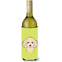 Checkerboard Lime Green Buff Poodle Wine Bottle Beverage Insulator Hugger BB1320LITERK