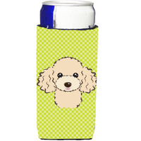 Checkerboard Lime Green Buff Poodle Ultra Beverage Insulators for slim cans