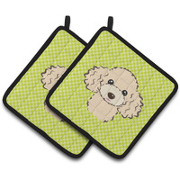 "Caroline's Treasures Checkerboard Lime green Buff Poodle Pair of Pot Holders BB1320PTHD, 7.5HX7.5W, Multicolor"