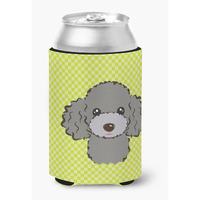 Checkerboard Lime Green Silver Gray Poodle Can or Bottle Hugger BB1321CC