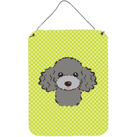 "Caroline's Treasures Checkerboard Lime Green Silver Gray Poodle Wall or Door Hanging Prints, 16"" x 12"""