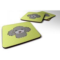 "Caroline's Treasures BB1321FC Checkerboard Lime Green Silver Gray Poodle Foam Coaster (Set of 4), 3.5"" H x 3.5"" W, Multicolor"