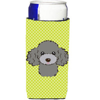 Checkerboard Lime Green Silver Gray Poodle Ultra Beverage Insulators for slim cans