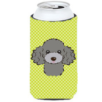 Checkerboard Lime Green Silver Gray Poodle Tall Boy Beverage Insulator Hugger BB1321TBC