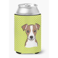 Checkerboard Lime Green Jack Russell Terrier Can or Bottle Hugger BB1322CC
