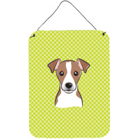 "Caroline's Treasures BB1322DS1216 Checkerboard Lime Green Jack Russell Terrier Wall or Door Hanging Prints, 16"" x 12"""
