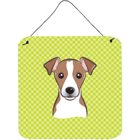 "Caroline's Treasures BB1322DS66 Checkerboard Lime Green Jack Russell Terrier Wall or Door Hanging Prints, 6 x 6"""