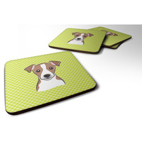 "Caroline's Treasures BB1322FC Checkerboard Lime Green Jack Russell Terrier Foam Coaster (Set of 4), 3.5"" H x 3.5"" W, Multicolor"