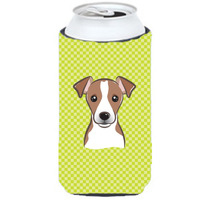 Checkerboard Lime Green Jack Russell Terrier Tall Boy Beverage Insulator Hugger BB1322TBC