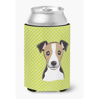 Checkerboard Lime Green Jack Russell Terrier Can or Bottle Hugger BB1323CC