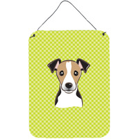 "Caroline's Treasures BB1323DS1216 Checkerboard Lime Green Jack Russell Terrier Wall or Door Hanging Prints, 16"" x 12"""