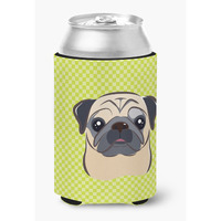 Checkerboard Lime Green Fawn Pug Can or Bottle Hugger BB1324CC