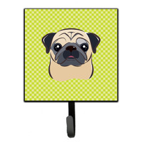 "Caroline's Treasures BB1324SH4 Checkerboard Lime Green Fawn Pug Leash or Key Holder, Small, Multicolor"