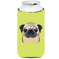Checkerboard Lime Green Fawn Pug Tall Boy Beverage Insulator Hugger BB1324TBC
