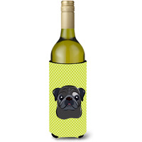 Checkerboard Lime Green Black Pug Wine Bottle Beverage Insulator Hugger BB1325LITERK