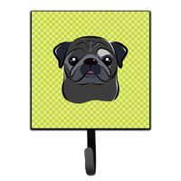 "Caroline's Treasures BB1325SH4 Checkerboard Lime Green Black Pug Leash or Key Holder, Small, Multicolor"