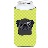 Checkerboard Lime Green Black Pug Tall Boy Beverage Insulator Hugger BB1325TBC