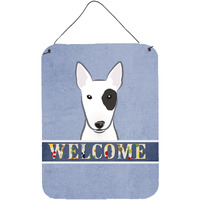 "Caroline's Treasures BB1395DS1216 Bull Terrier Welcome Wall or Door Hanging Prints, 16 x 12"", Multicolor"