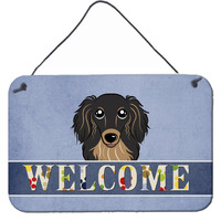 "Caroline's Treasures BB1399DS812 Longhair Black and Tan Dachshund Welcome Wall or Door Hanging Prints, 8 x 12"", Multicolor"