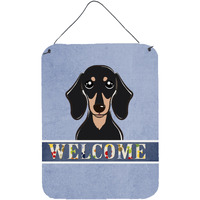 "Caroline's Treasures BB1401DS1216 Smooth Black and Tan Dachshund Welcome Wall or Door Hanging Prints, 16 x 12"", Multicolor"