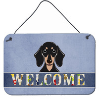 "Caroline's Treasures BB1401DS812 Smooth Black and Tan Dachshund Welcome Wall or Door Hanging Prints, 8 x 12"", Multicolor"