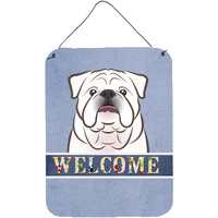 "Caroline's Treasures BB1406DS1216 White English Bulldog Welcome Wall or Door Hanging Prints, 16 x 12"", Multicolor"