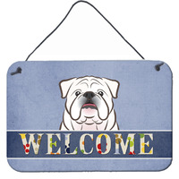 "Caroline's Treasures BB1406DS812 White English Bulldog Welcome Wall or Door Hanging Prints, 8 x 12"", Multicolor"