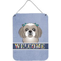 "Caroline's Treasures BB1436DS1216 Gray Silver Shih Tzu Welcome Wall or Door Hanging Prints, 16 x 12"", Multicolor"