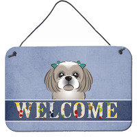 "Caroline's Treasures BB1436DS812 Gray Silver Shih Tzu Welcome Wall or Door Hanging Prints, 8 x 12"", Multicolor"
