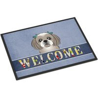 "Caroline's Treasures BB1436MAT Gray Silver Shih Tzu Welcome Indoor or Outdoor Mat, 18 x 27"", Multicolor"