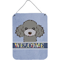 "Caroline's Treasures BB1445DS1216 Silver Gray Poodle Welcome Wall or Door Hanging Prints, 16 x 12"", Multicolor"