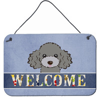 "Caroline's Treasures BB1445DS812 Silver Gray Poodle Welcome Wall or Door Hanging Prints, 8 x 12"", Multicolor"