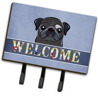 "Caroline's Treasures BB1449TH68 Black Pug Welcome Leash or Key Holder, Large, Multicolor"