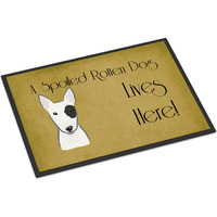 "Caroline's Treasures BB1457JMAT Bull Terrier Spoiled Dog Lives Here Indoor or Outdoor Mat, 24 x 36"", Multicolor"