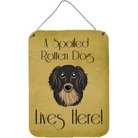 "Caroline's Treasures BB1461DS1216 Longhair Black and Tan Dachshund Spoiled Dog Lives Here Wall or Door Hanging Prints, 16 x 12"", Multicolor"