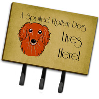 "Caroline's Treasures BB1462TH68 Longhair Red Dachshund Spoiled Dog Lives Here Leash or Key Holder, Large, Multicolor"