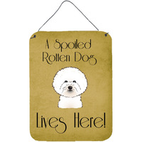 "Caroline's Treasures BB1465DS1216 Bichon Frise Spoiled Dog Lives Here Wall or Door Hanging Prints, 16 x 12"", Multicolor"