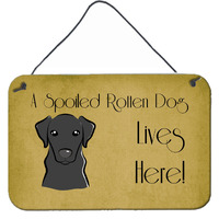 "Caroline's Treasures BB1483DS812 Black Labrador Spoiled Dog Lives Here Wall or Door Hanging Prints, 8 x 12"", Multicolor"